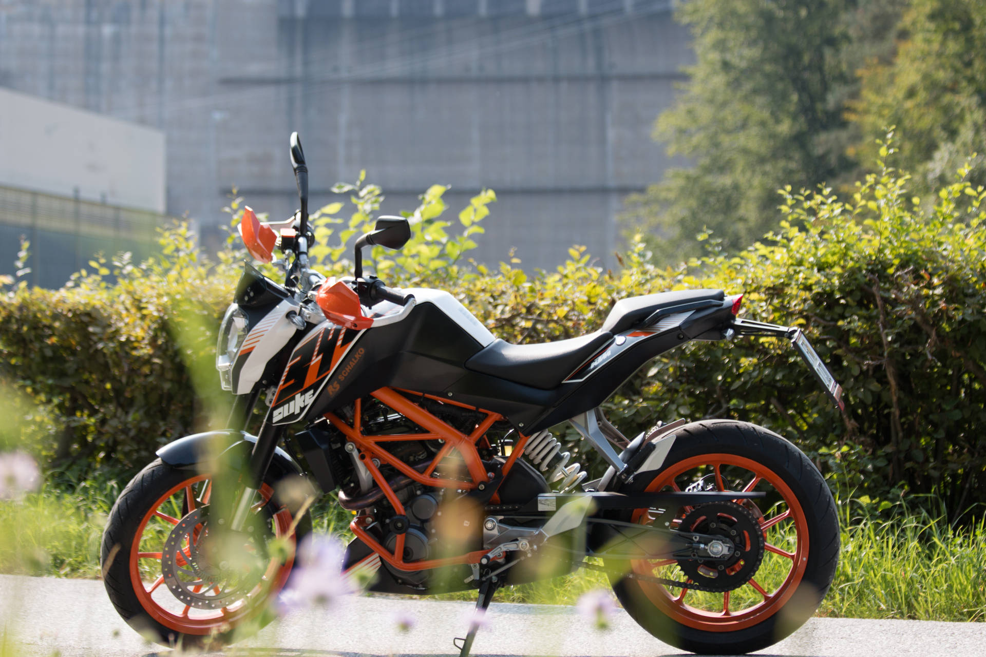 Ktm Duke 200 Parked Near A Bush