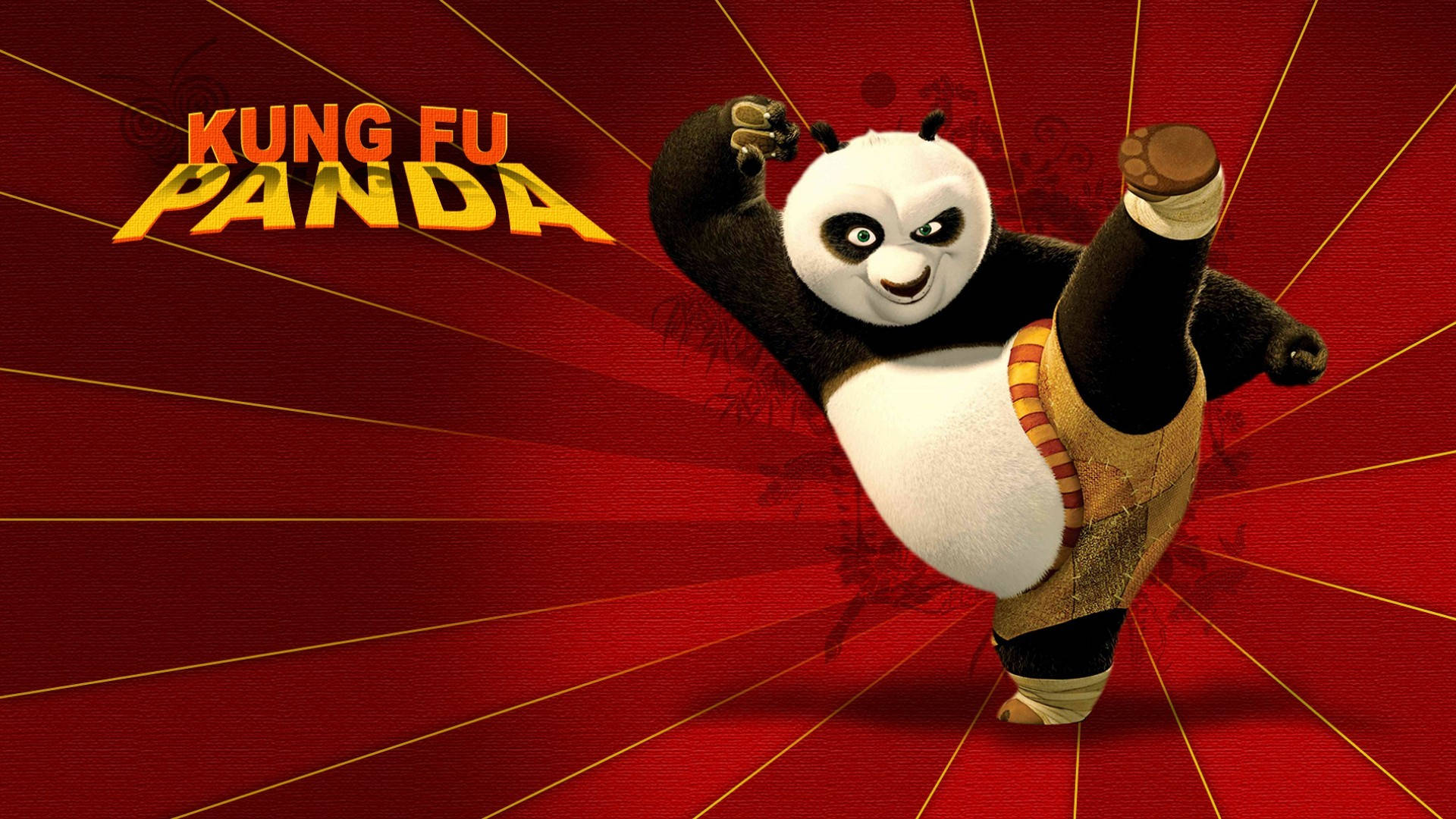 Kung Fu Panda Doing A Kick Red Backdrop