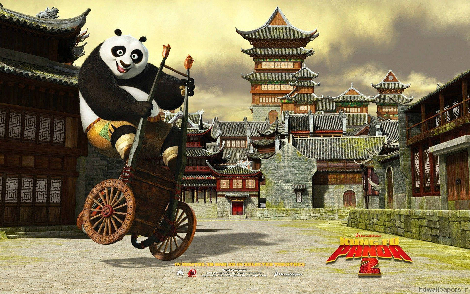 Kung Fu Panda Sliding Around On Wheelbarrow
