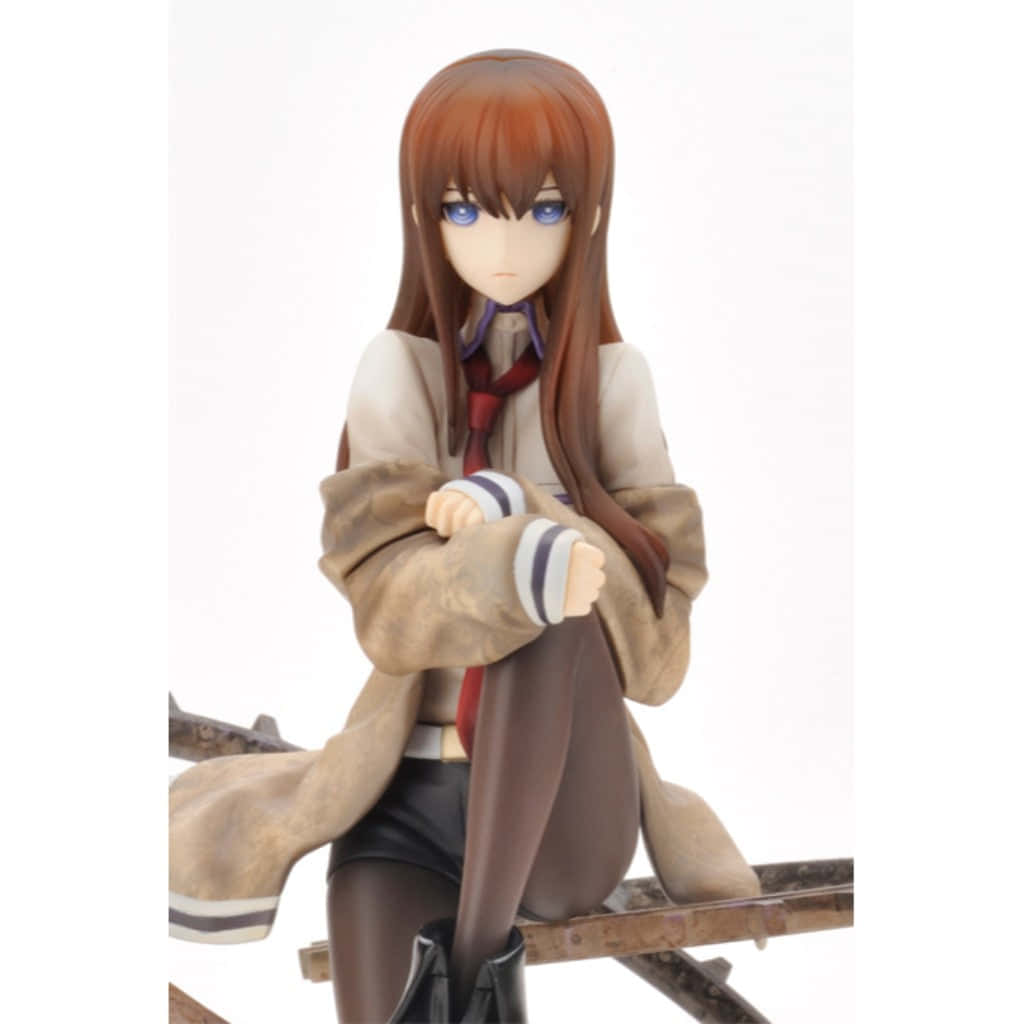 Kurisu Makise Standing Confidently In Her Lab Coat With A Serious Expression On Her Face. Background