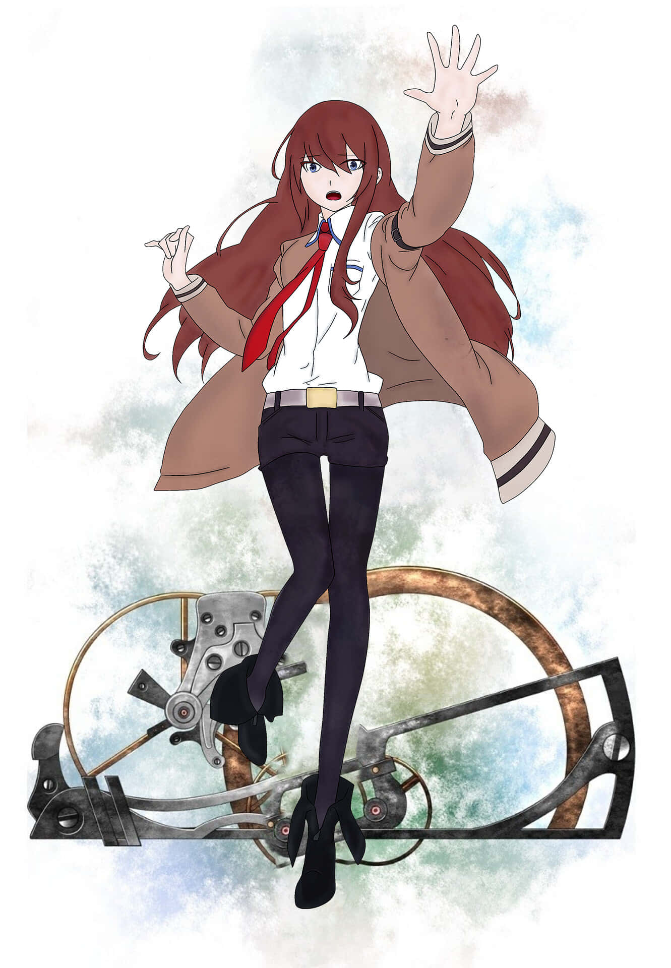 Kurisu Makise Standing In A Thoughtful Pose On A City Street Background