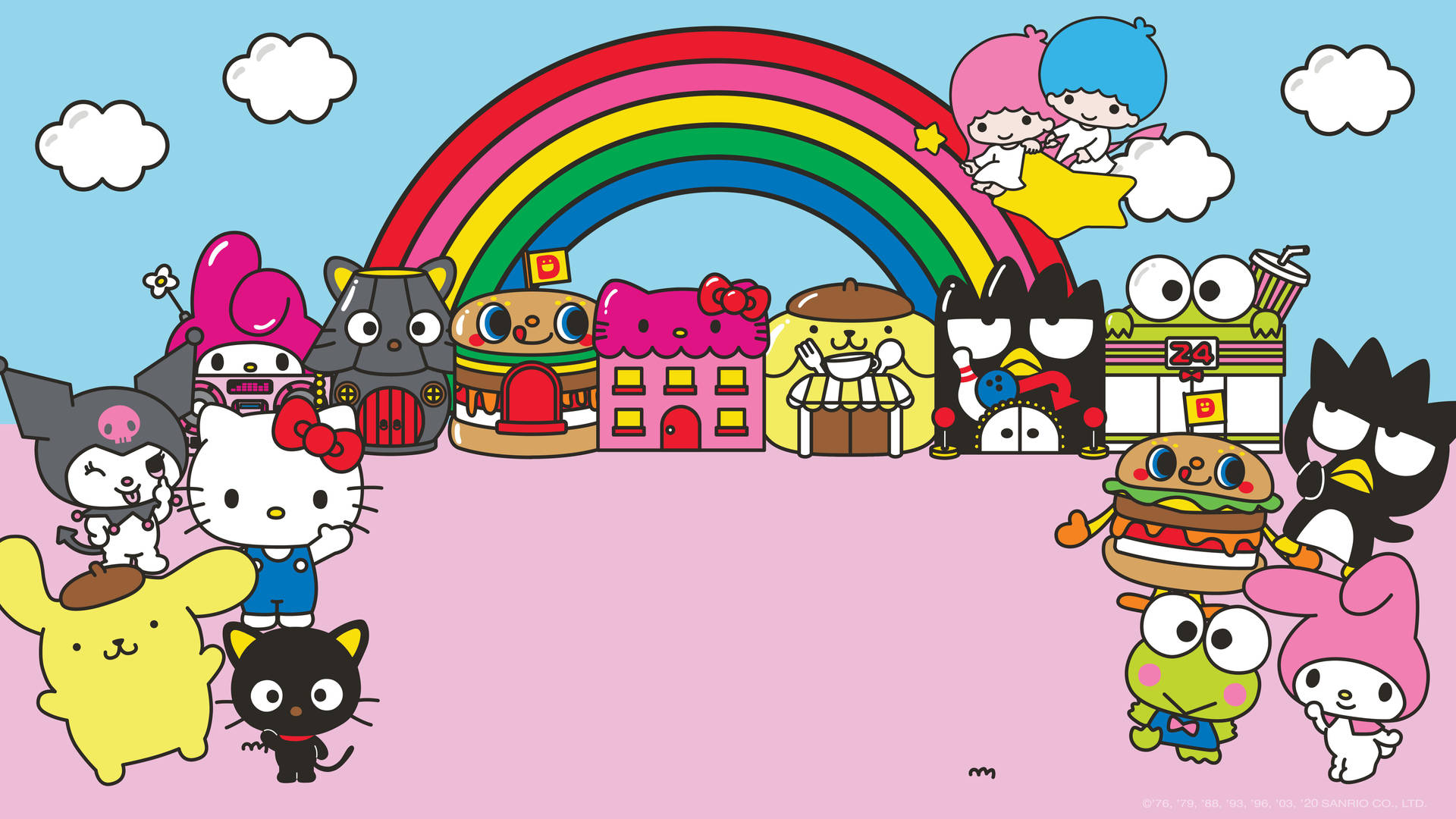 Kuromi And Friends Under The Rainbow Background
