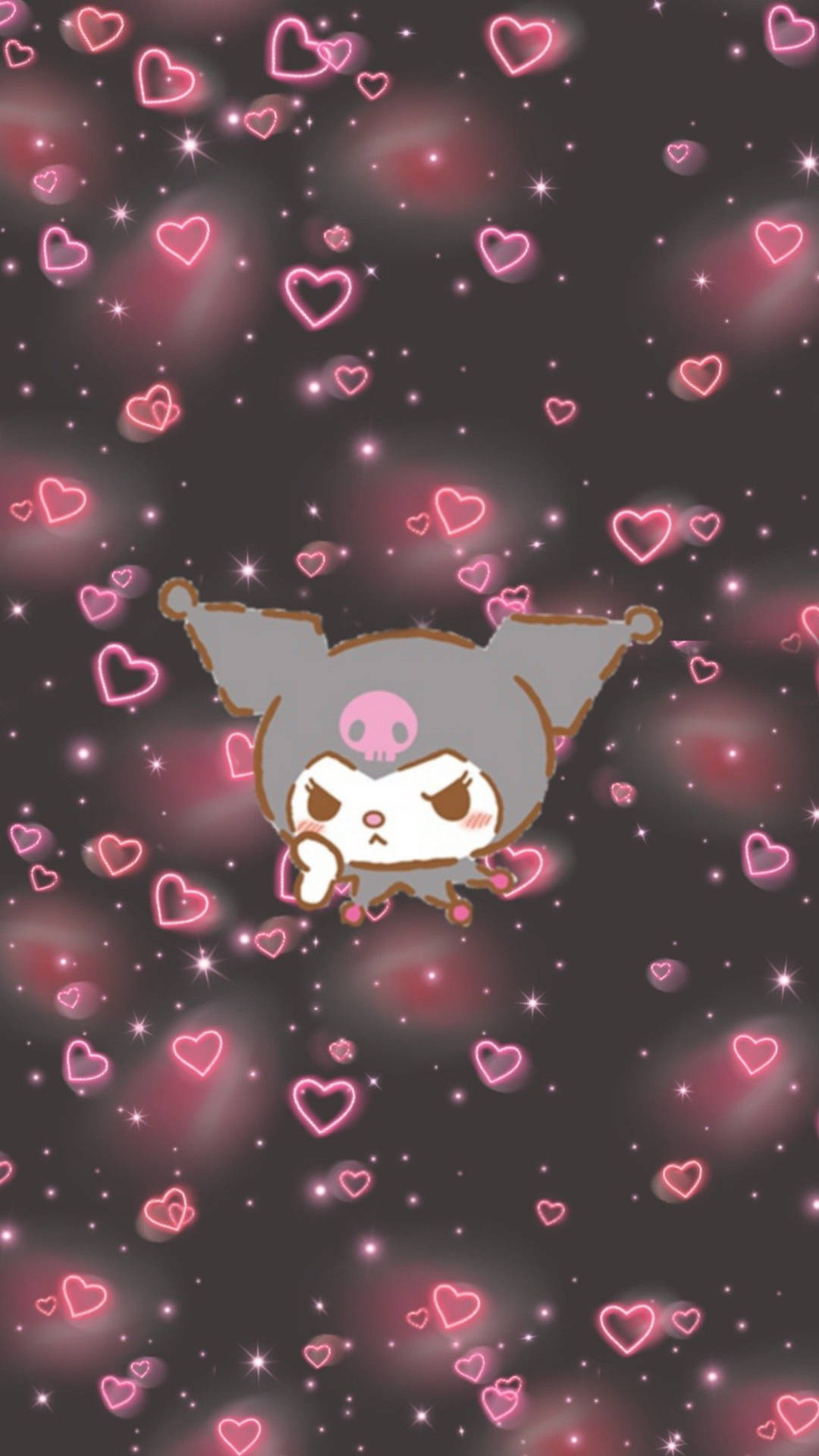 Kuromi In Glowing Hearts Background