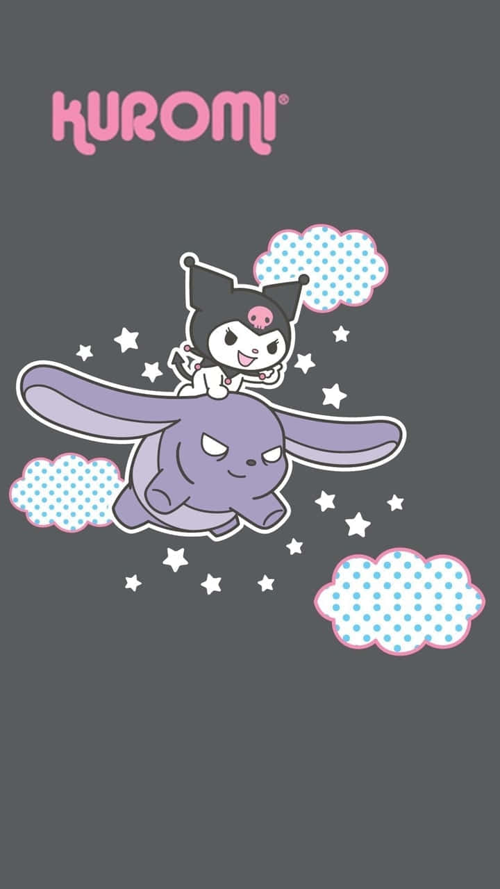 Kuromi Iphone Flying On Elephant Background