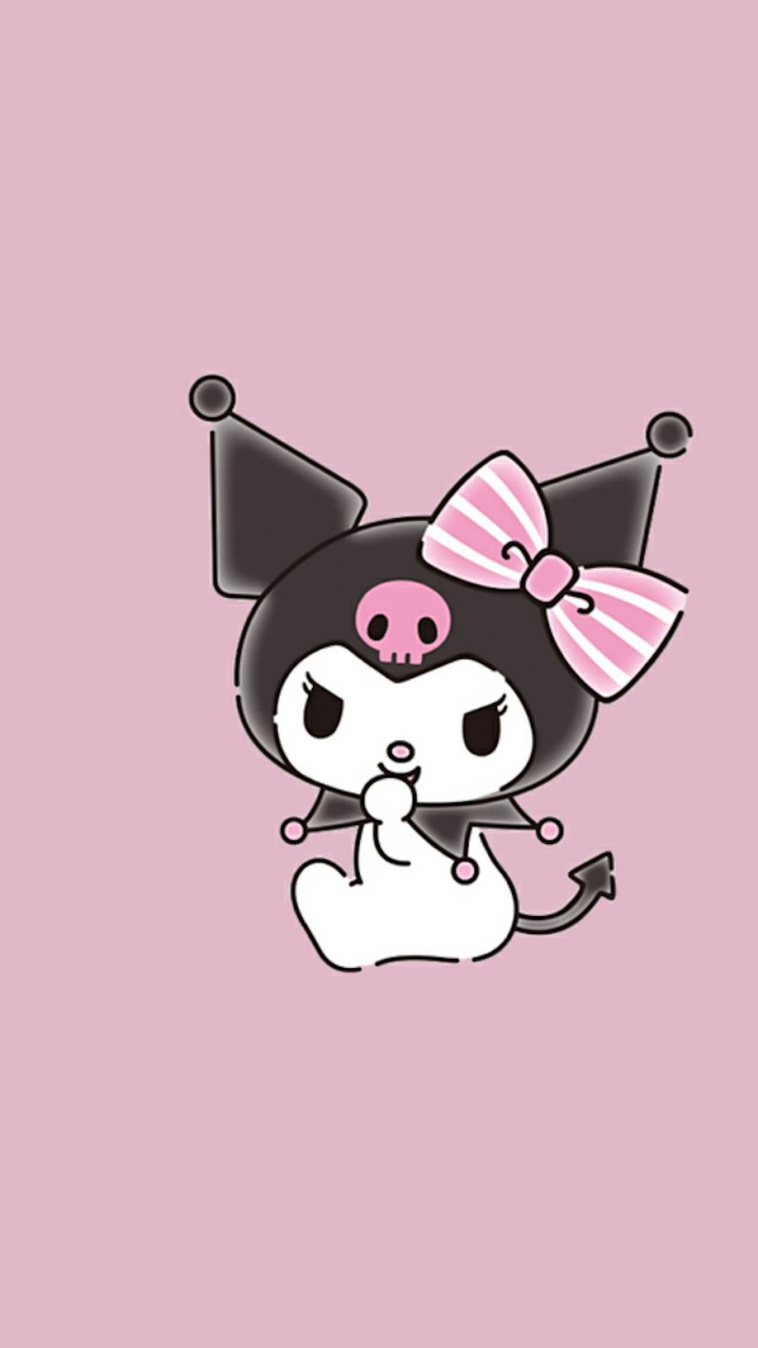 Kuromi With Pink Stripped Bowtie Background