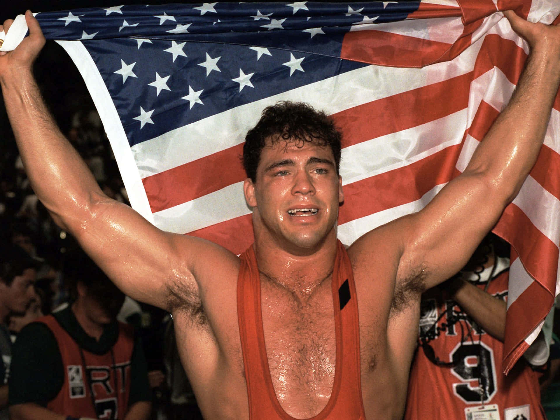 Kurt Angle Celebrating His Olympic Gold Medal Win Background