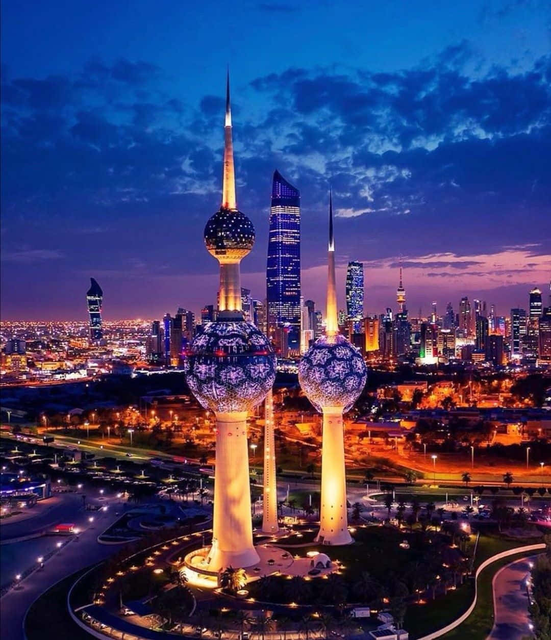 Kuwait Towers At Night Phone Background