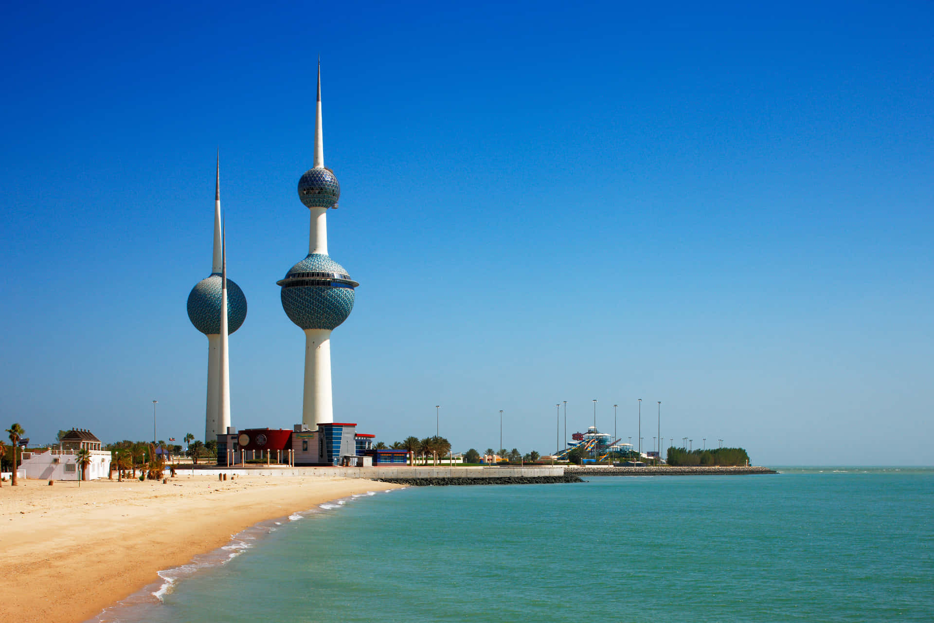Kuwait Towers By Beach Desktop Background