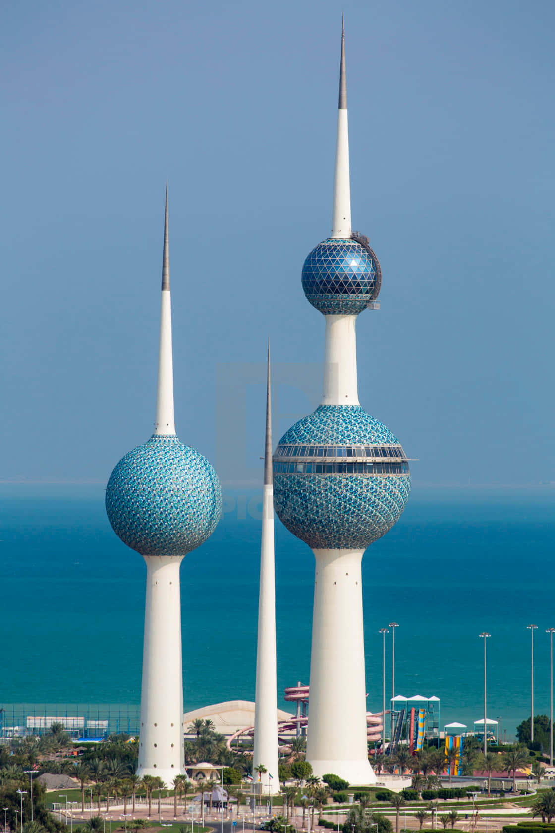 Kuwait Towers By The Ocean Background