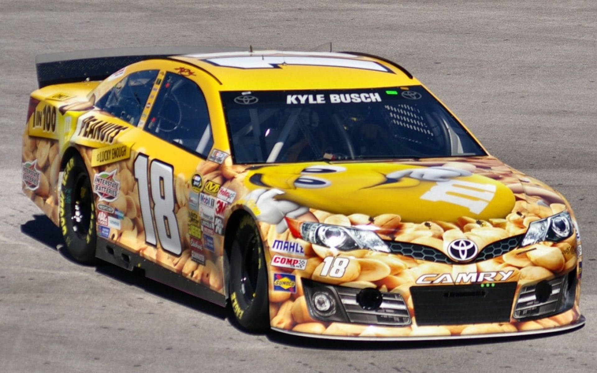 Kyle Busch's Vibrant Yellow #18 Nascar Racing Car Background