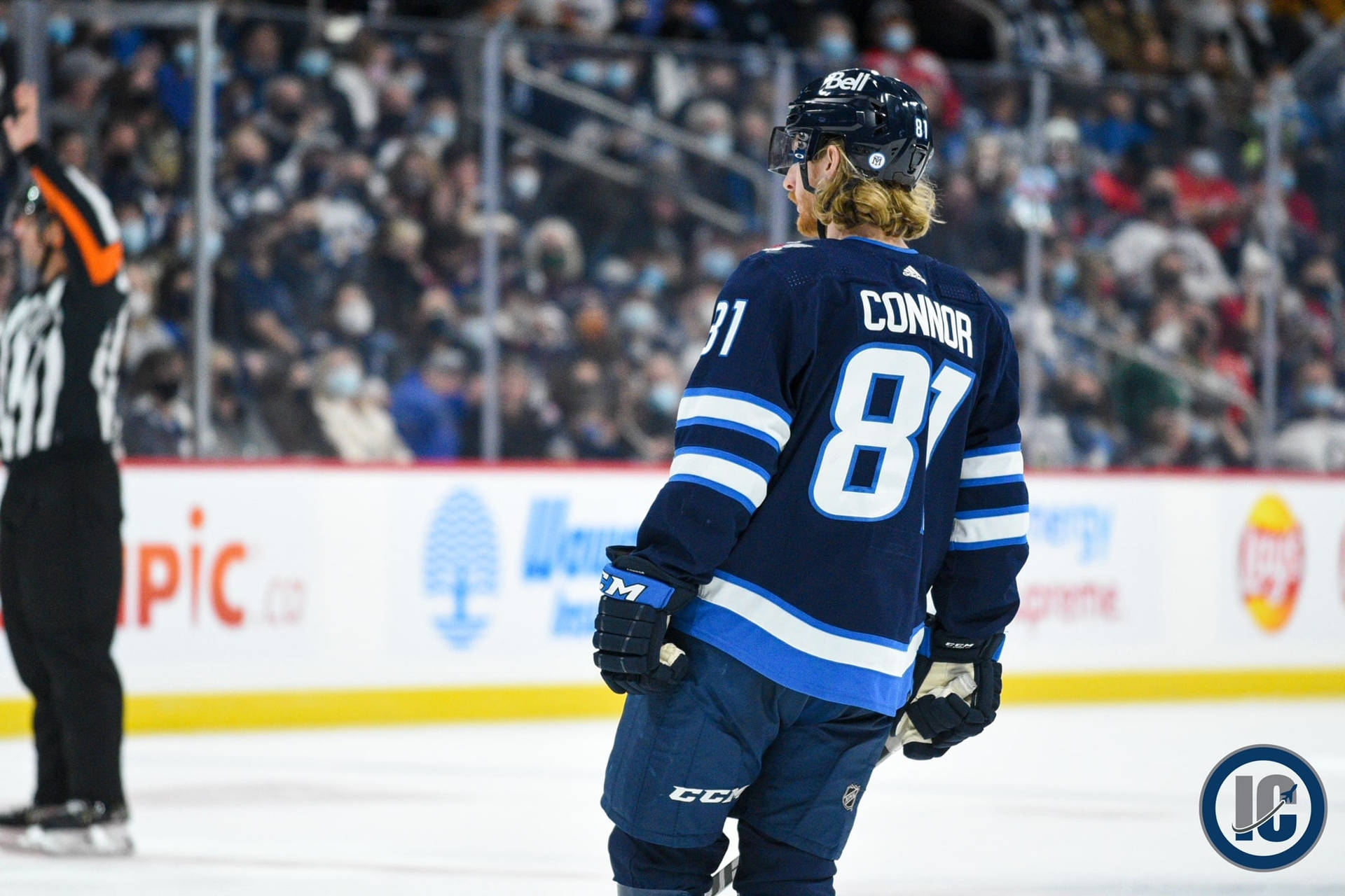 Kyle Connor Of The Winnipeg Jets In Action On The Ice. Background