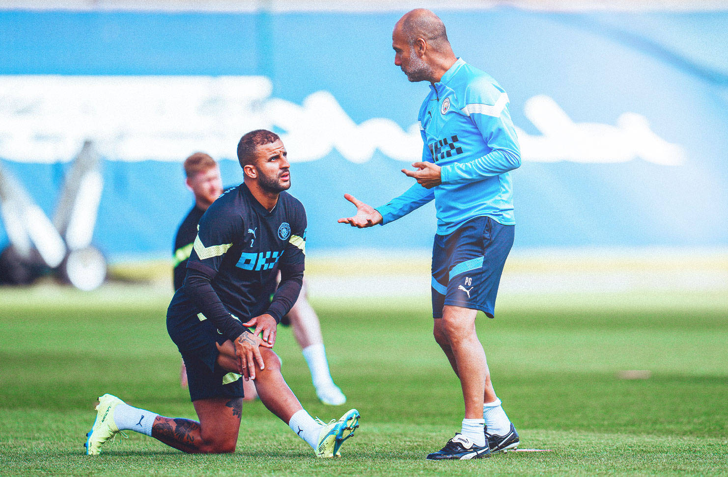 Kyle Walker Talking To Pep Guardiola Background