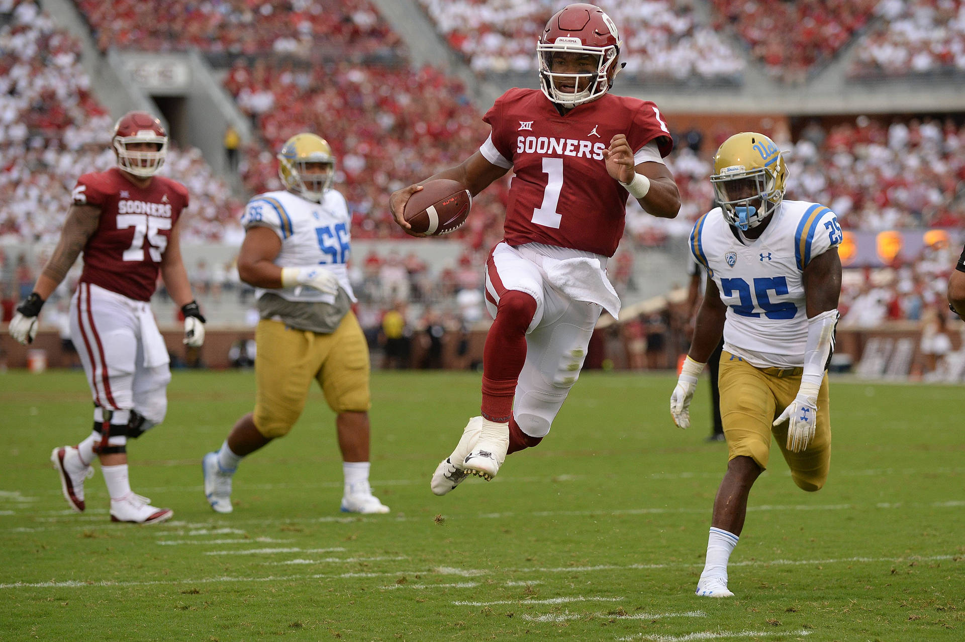 Kyler Murray Skipping Over Rams Background