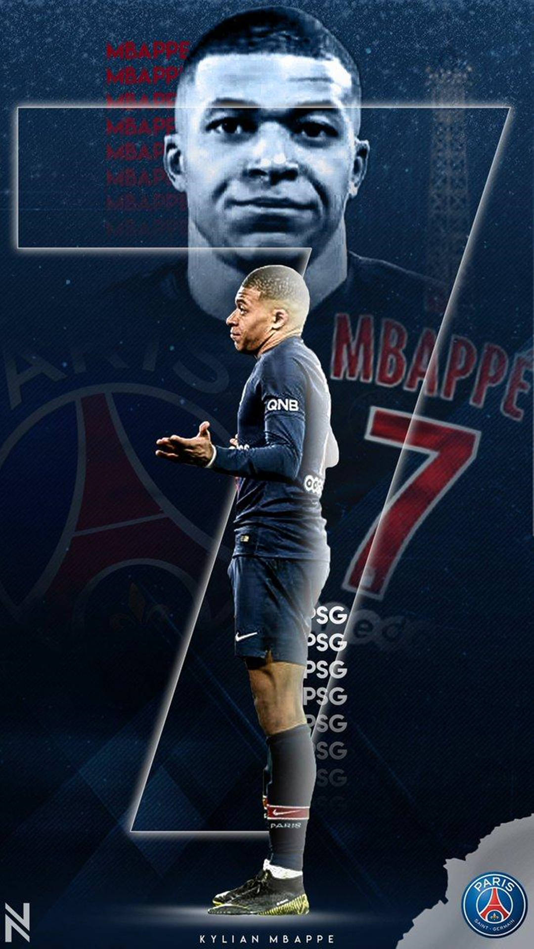 Kylian Mbappe 4k Number 7 Graphic Art Background
