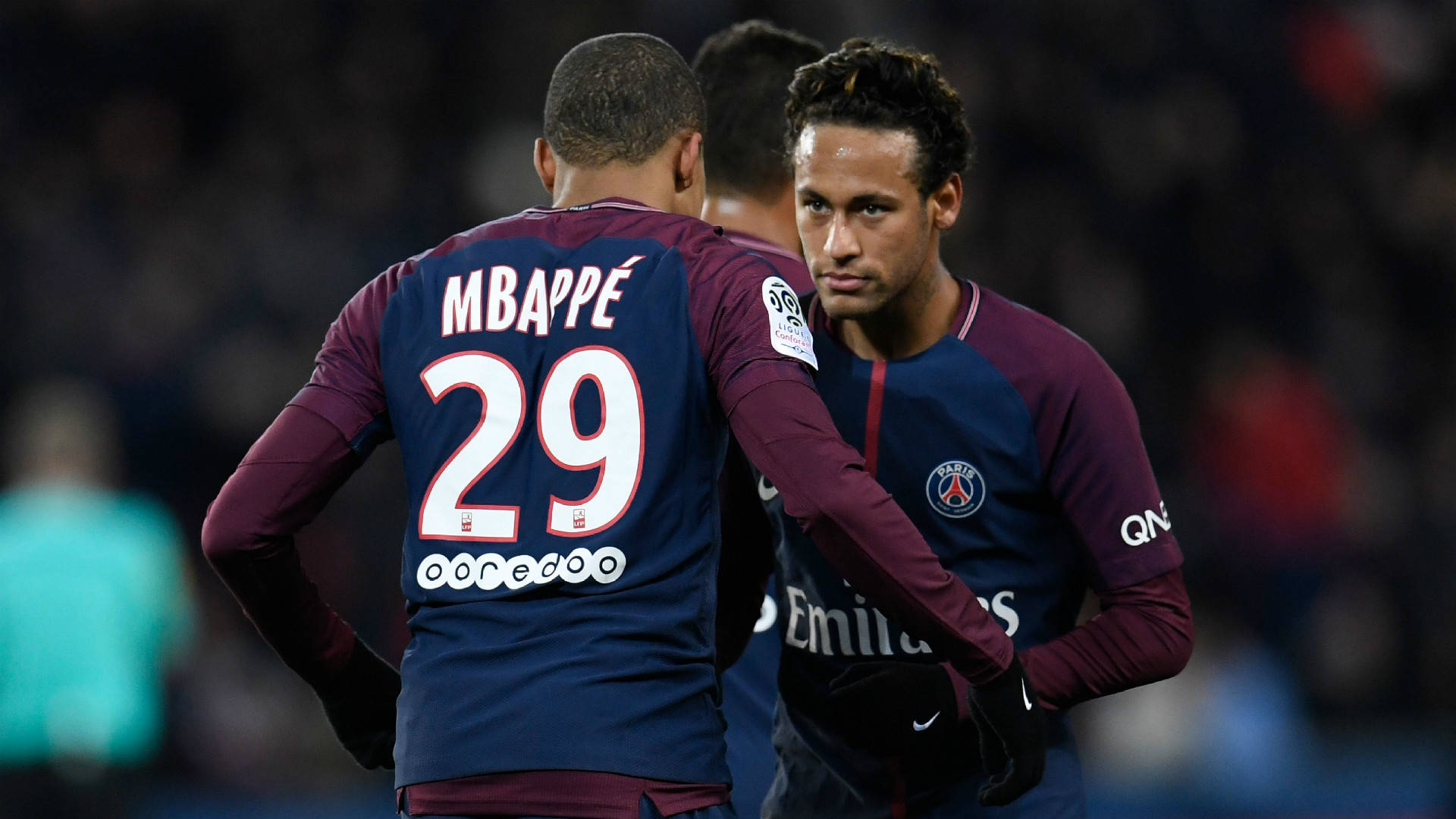 Kylian Mbappe And Neymar Huddle Background