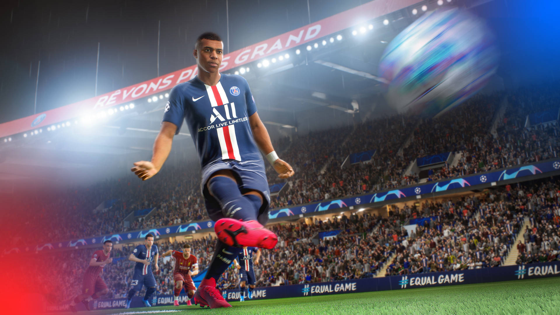 Kylian Mbappe Game Character Kicking Ball Background