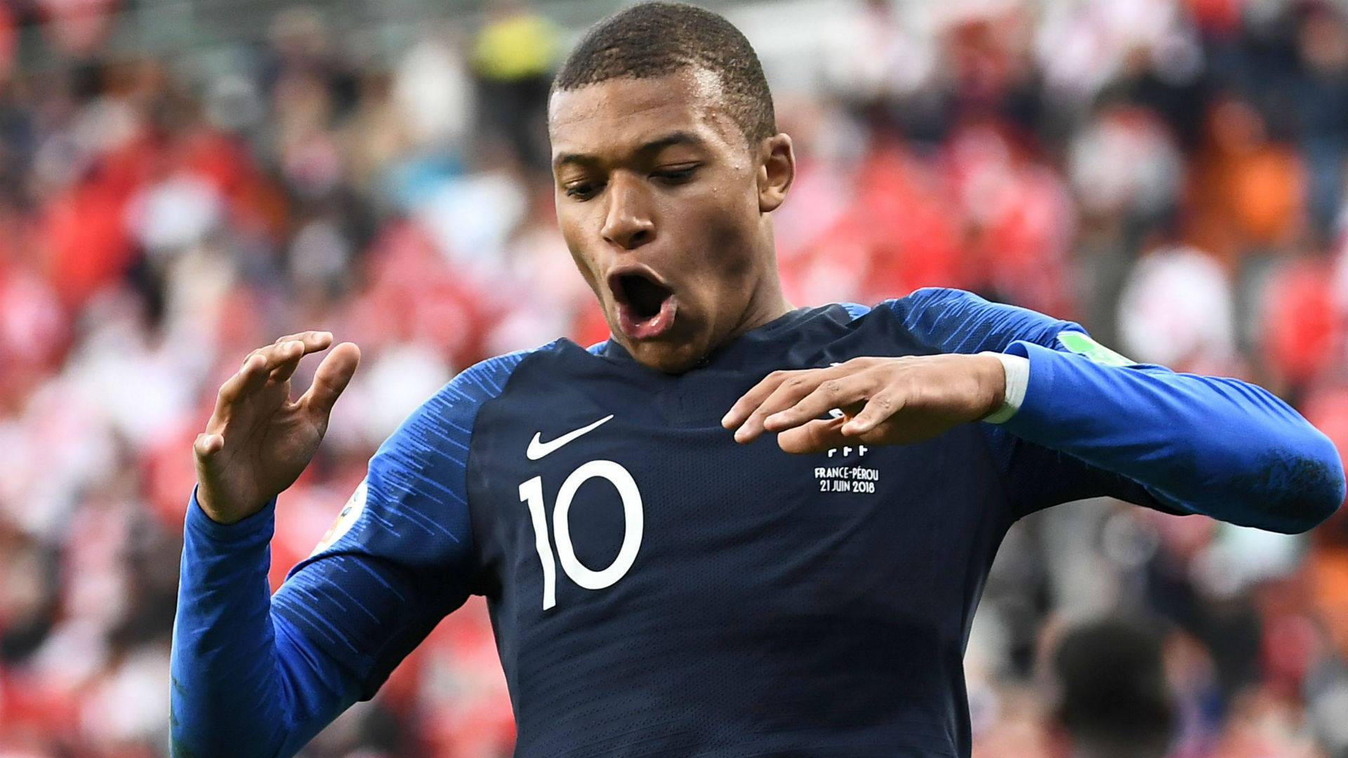 Kylian Mbappe Mouth Wide Open Background