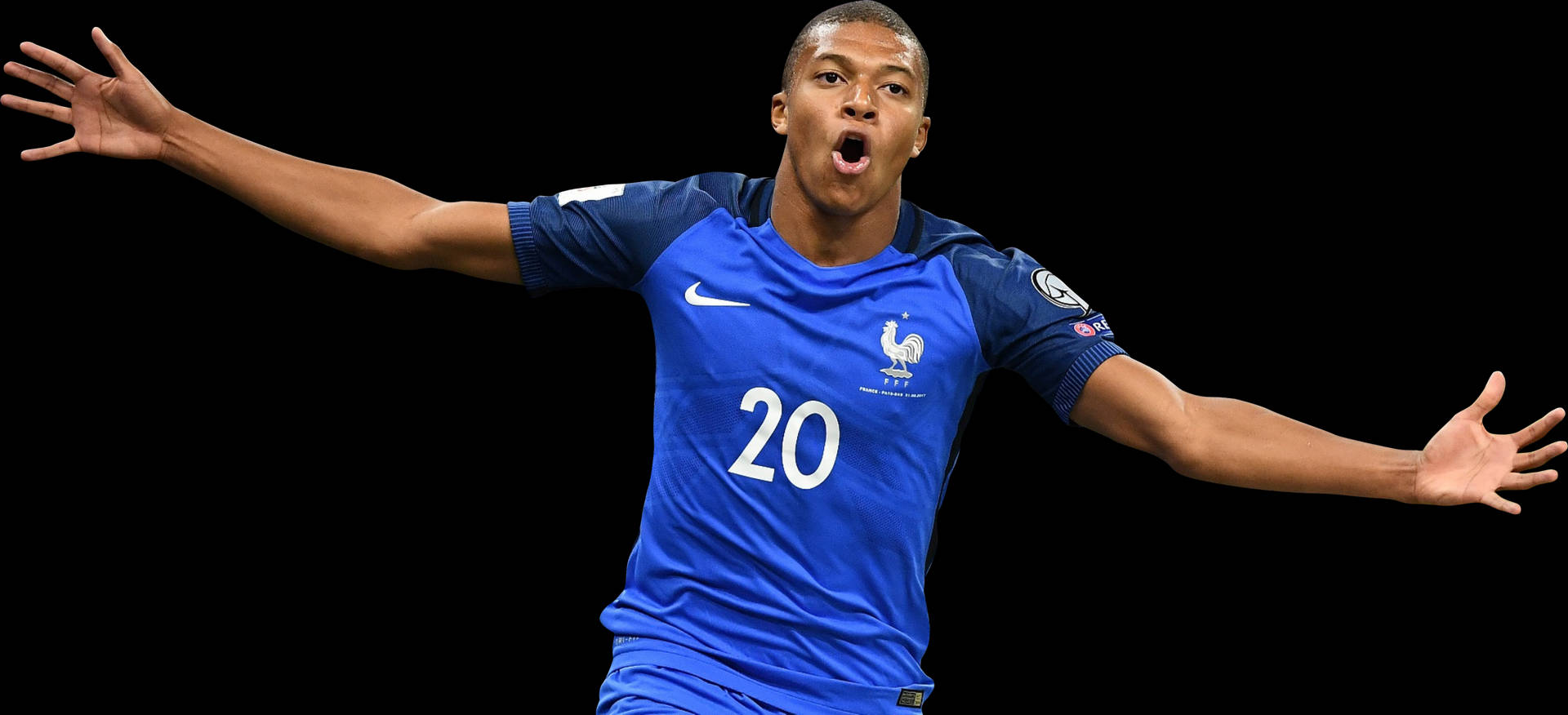 Kylian Mbappe With Arms Wide Open Background
