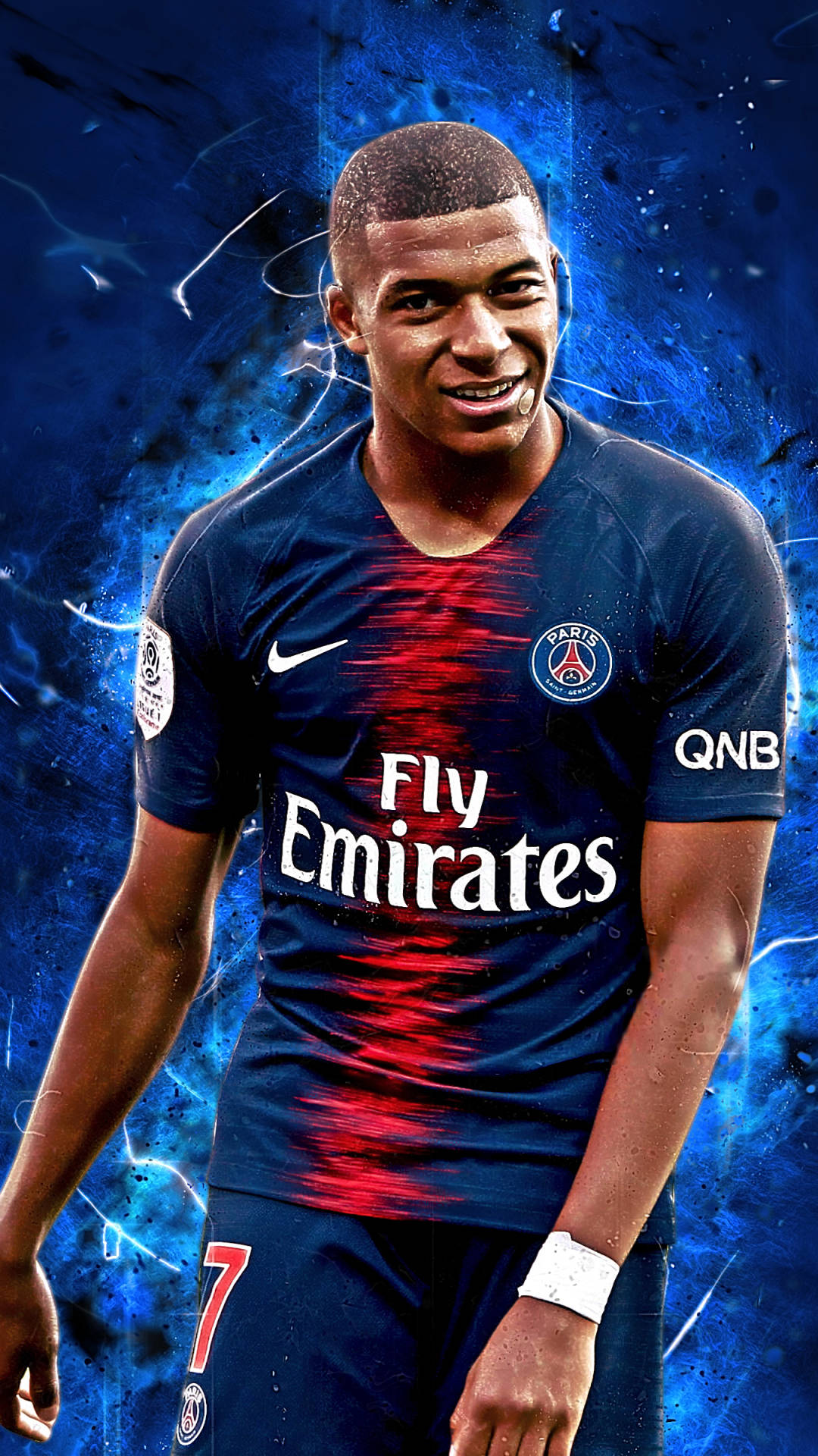Kylian Mbappe With Blue Effects Background