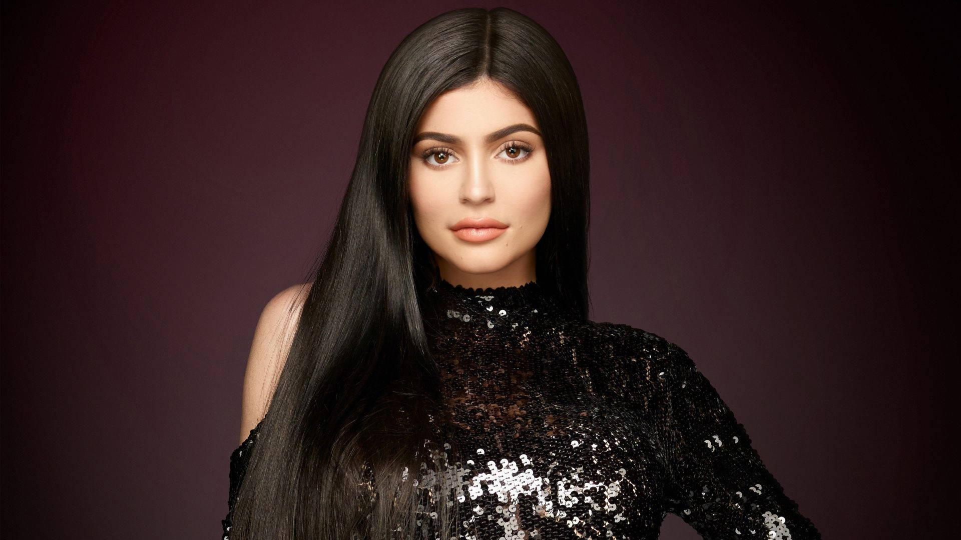 Kylie Jenner In Black Sequined Dress Background