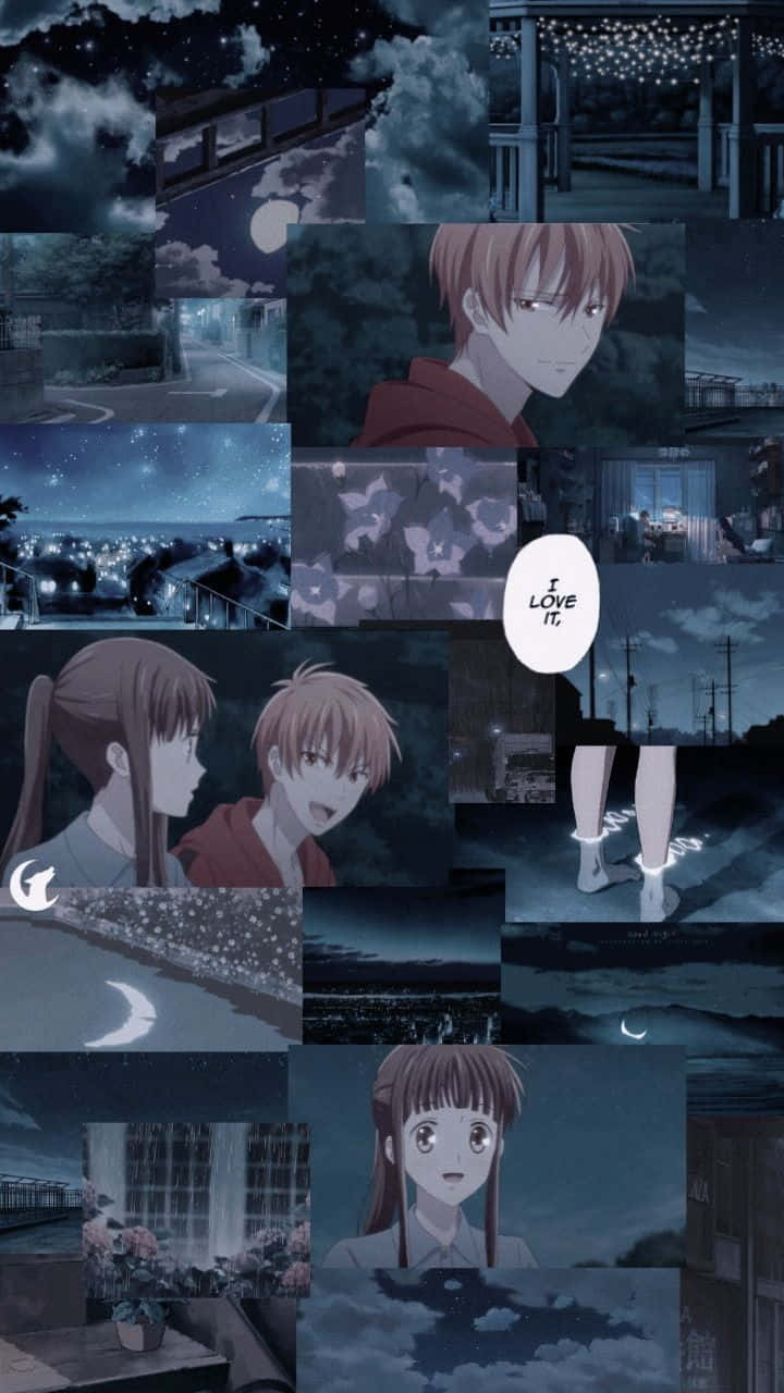 Kyo And Tohru Night Collage Fruits Basket Anime Background