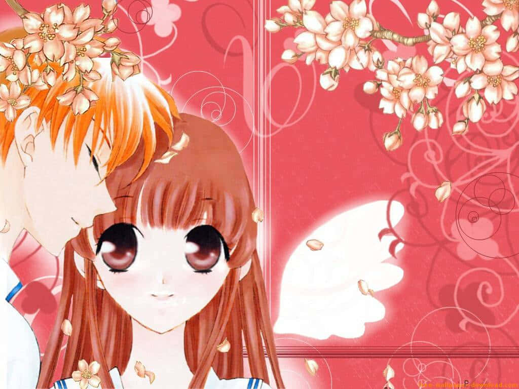 Kyo And Tohru With Flowers Fruits Basket Anime Background