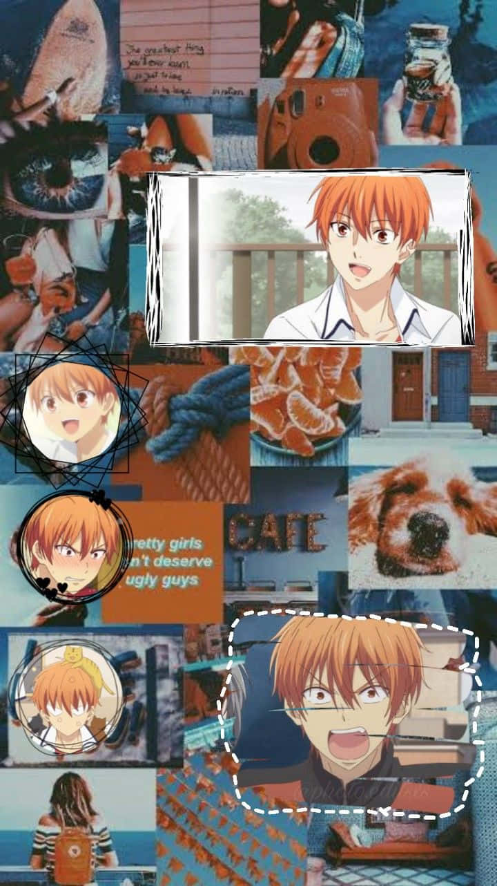 Kyo Sohma Retro Collage Fruits Basket Anime Background