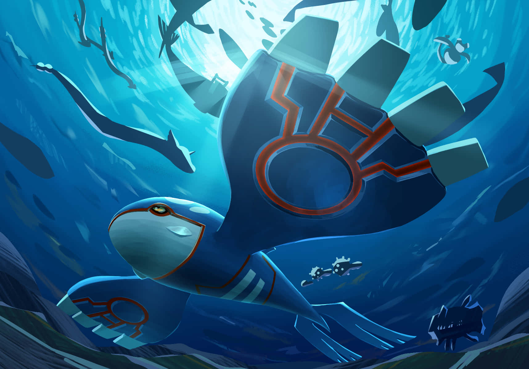 Kyogre With Qwilfish And Relicanth Underwater Background