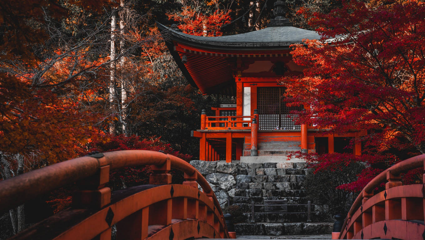 Kyoto Red Daigo-ji Bridge Background