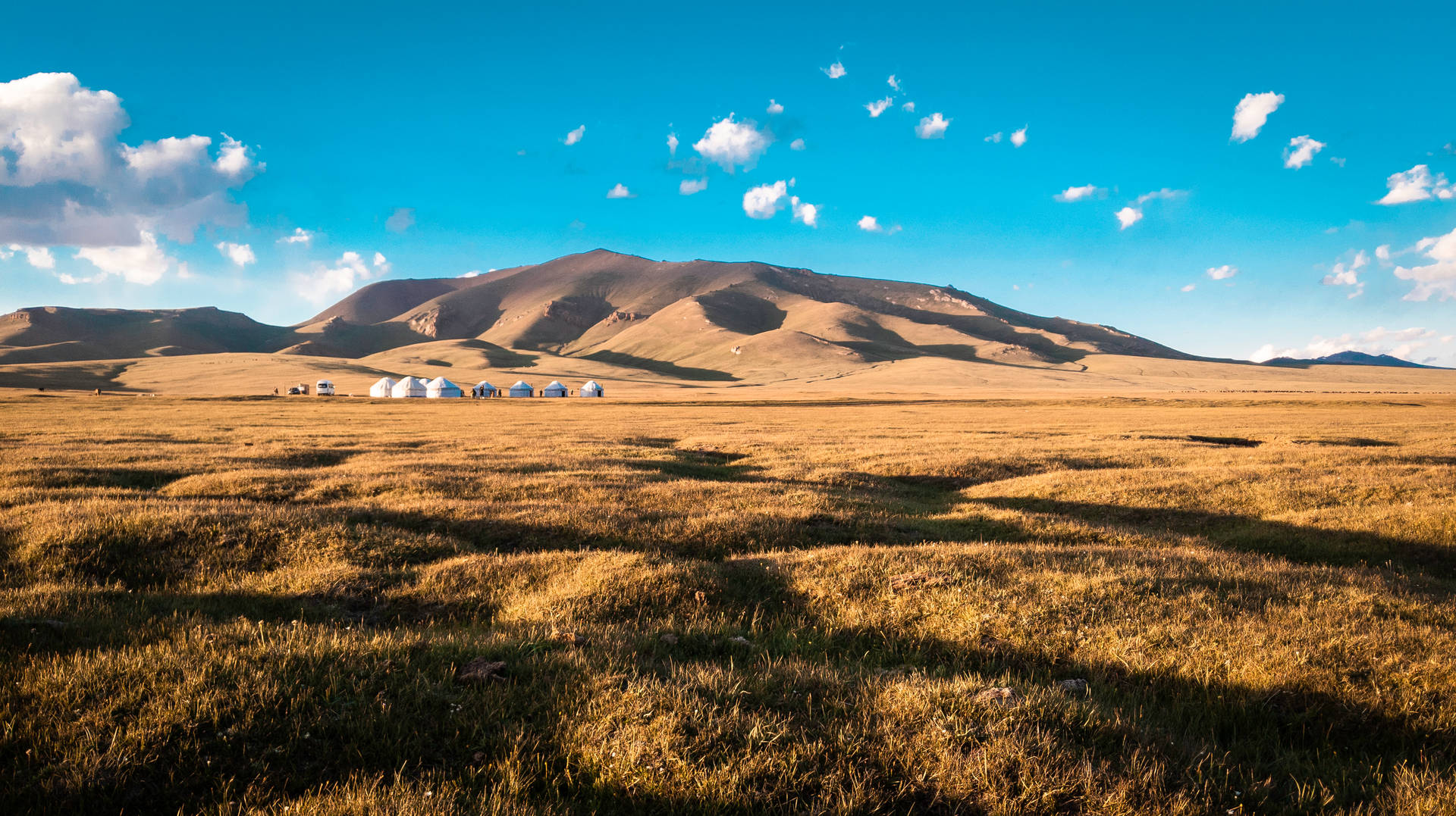 Kyrgyzstan Grasslands And Mountains Background