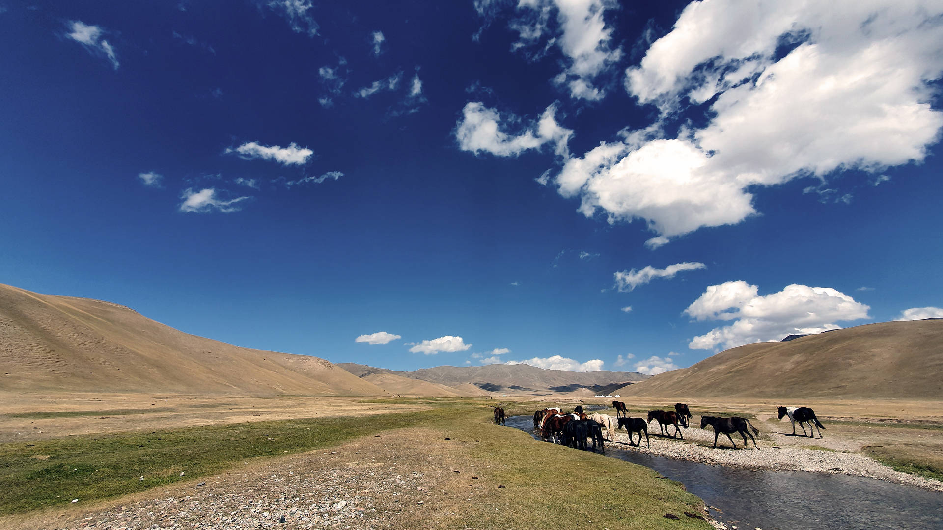Kyrgyzstan Steppe And River Background