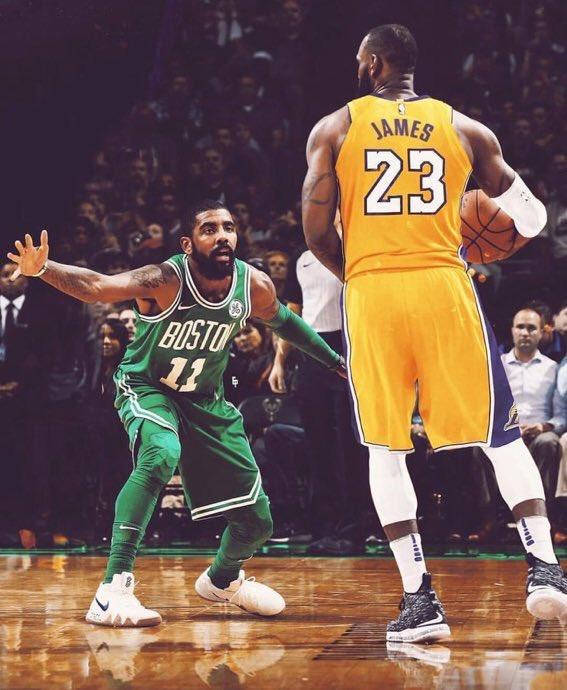Kyrie Irving Guarding Lebron James Of Lakers Background