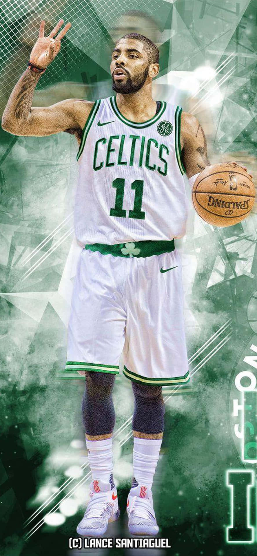 Kyrie Irving Iphone Wallpaper Featuring Toronto Skyline Background
