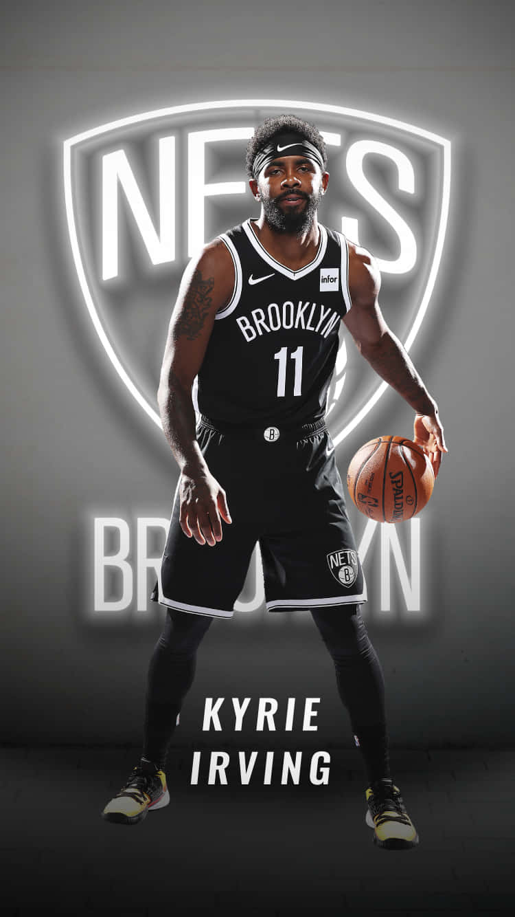 Kyrie Irving Proudly Displays His Brooklyn Nets Jersey At His Introductory Press Conference Background