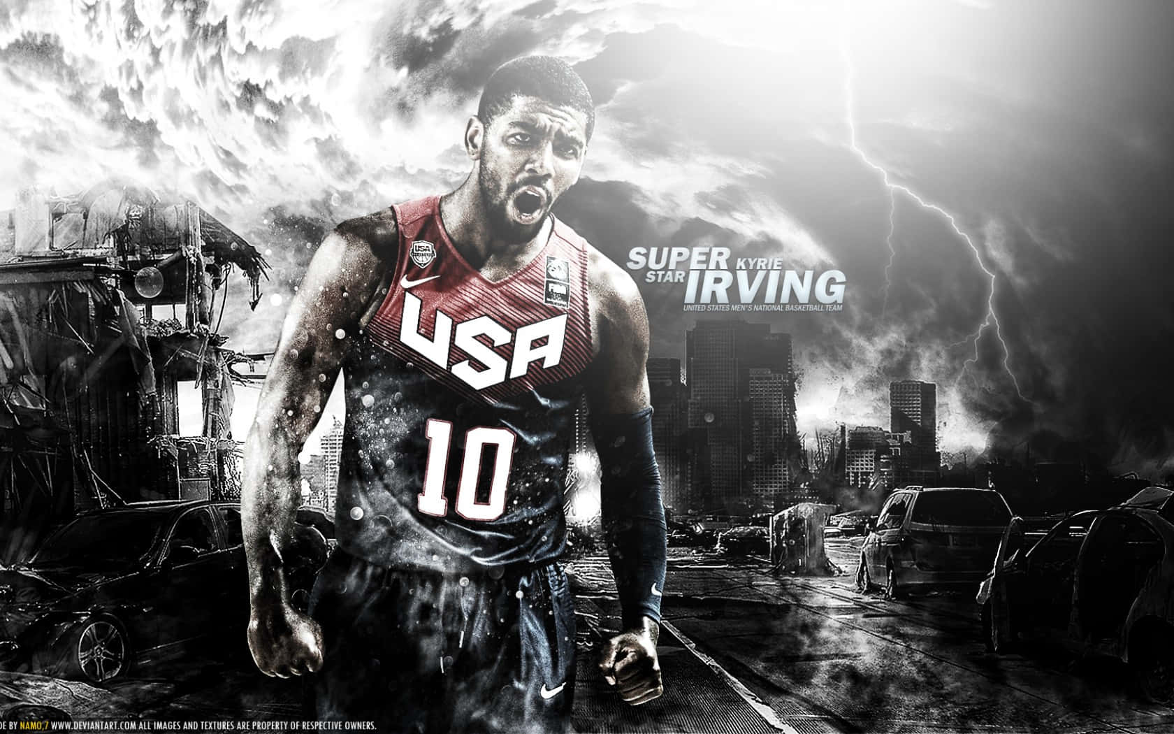 Kyrie Irving Shows Off His Signature Cool Style While Taking Off For The Hoop. Background