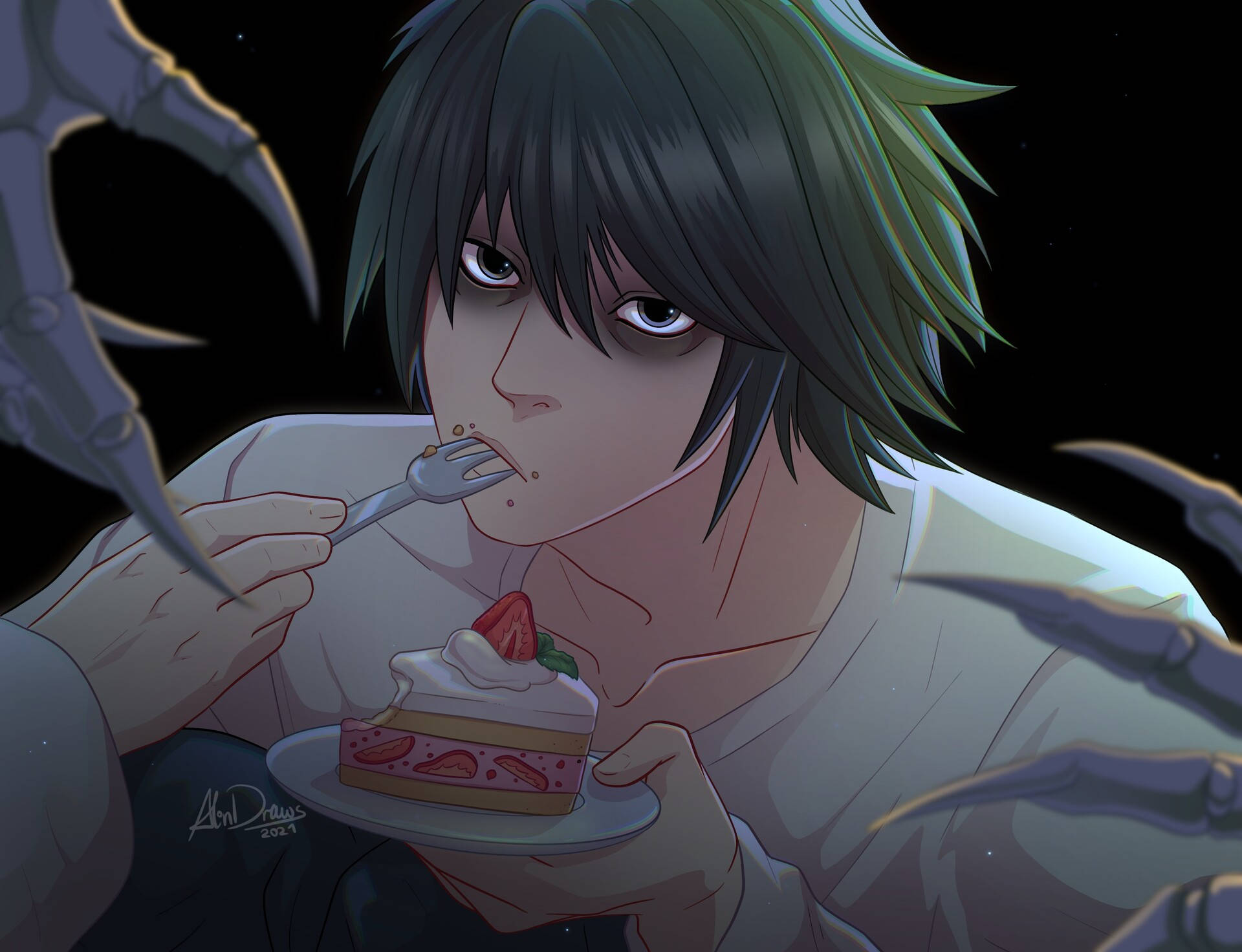 L Lawliet Eating Strawberry Cake Background