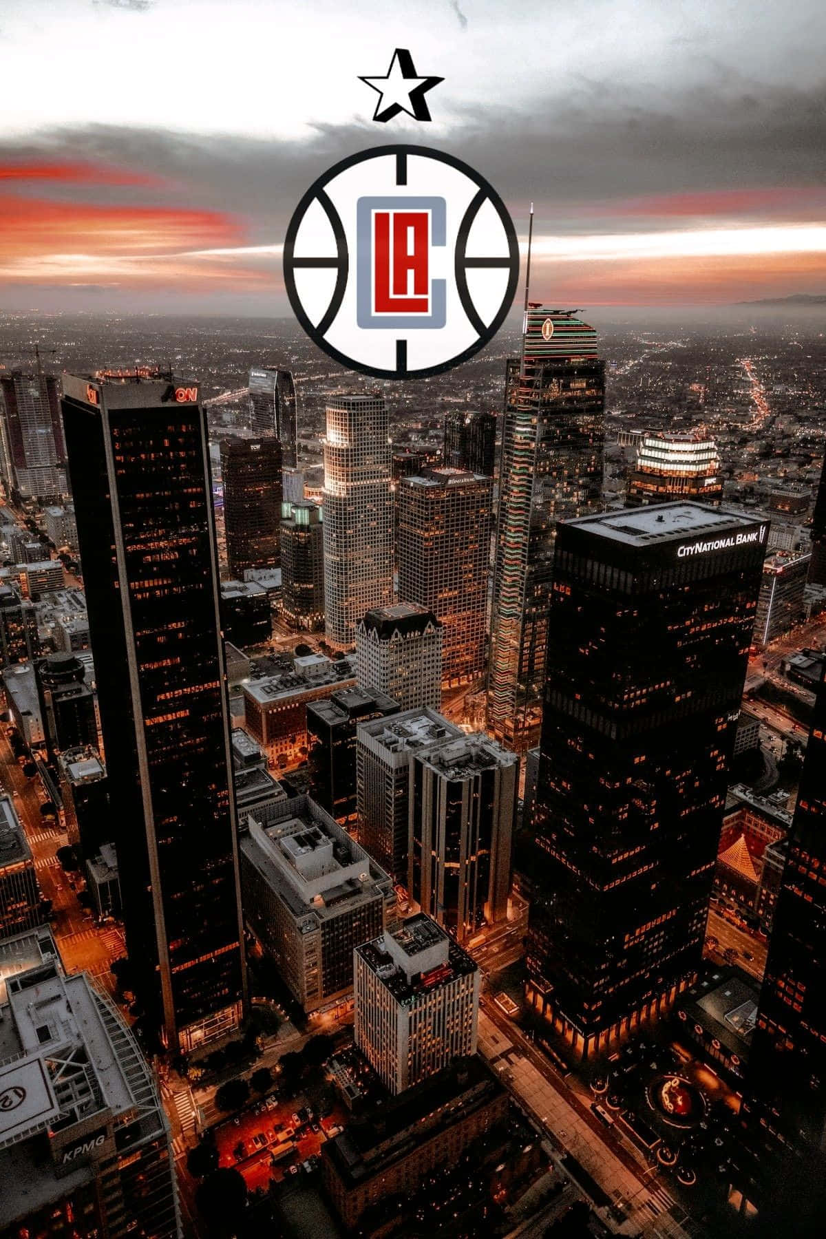 La Clippers Logo With Skyscrapers Aerial Shot Background