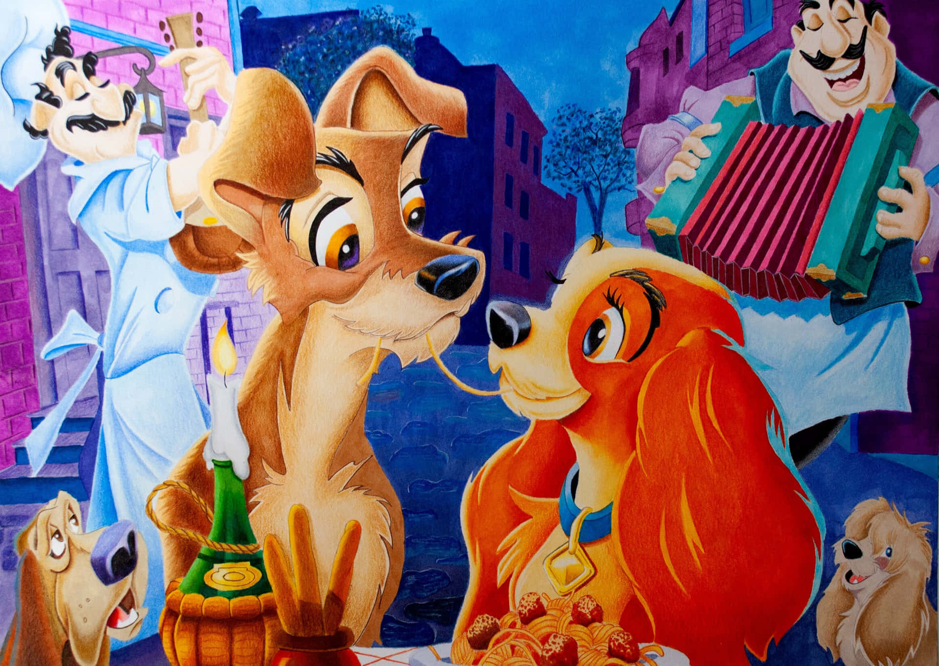 Lady And The Tramp's Iconic Spaghetti Scene Background