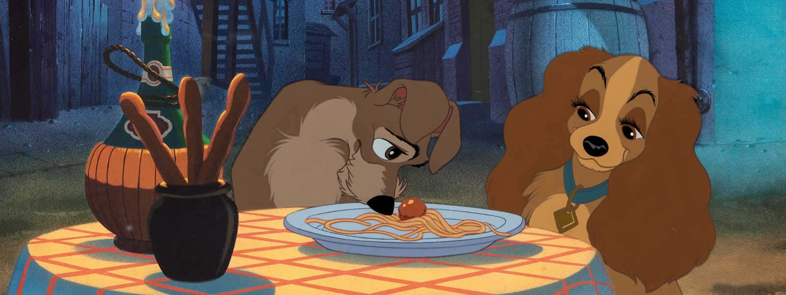 Lady And The Tramp Sharing A Romantic Spaghetti Dinner