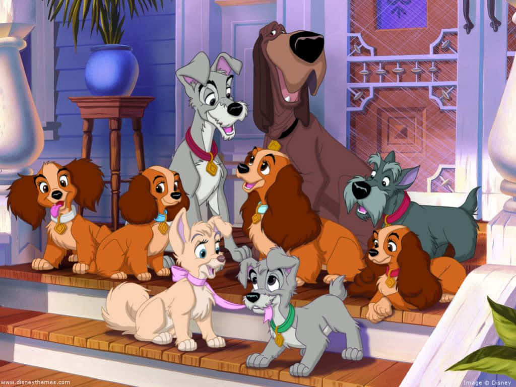 Lady And The Tramp Sharing A Romantic Spaghetti Dinner Background