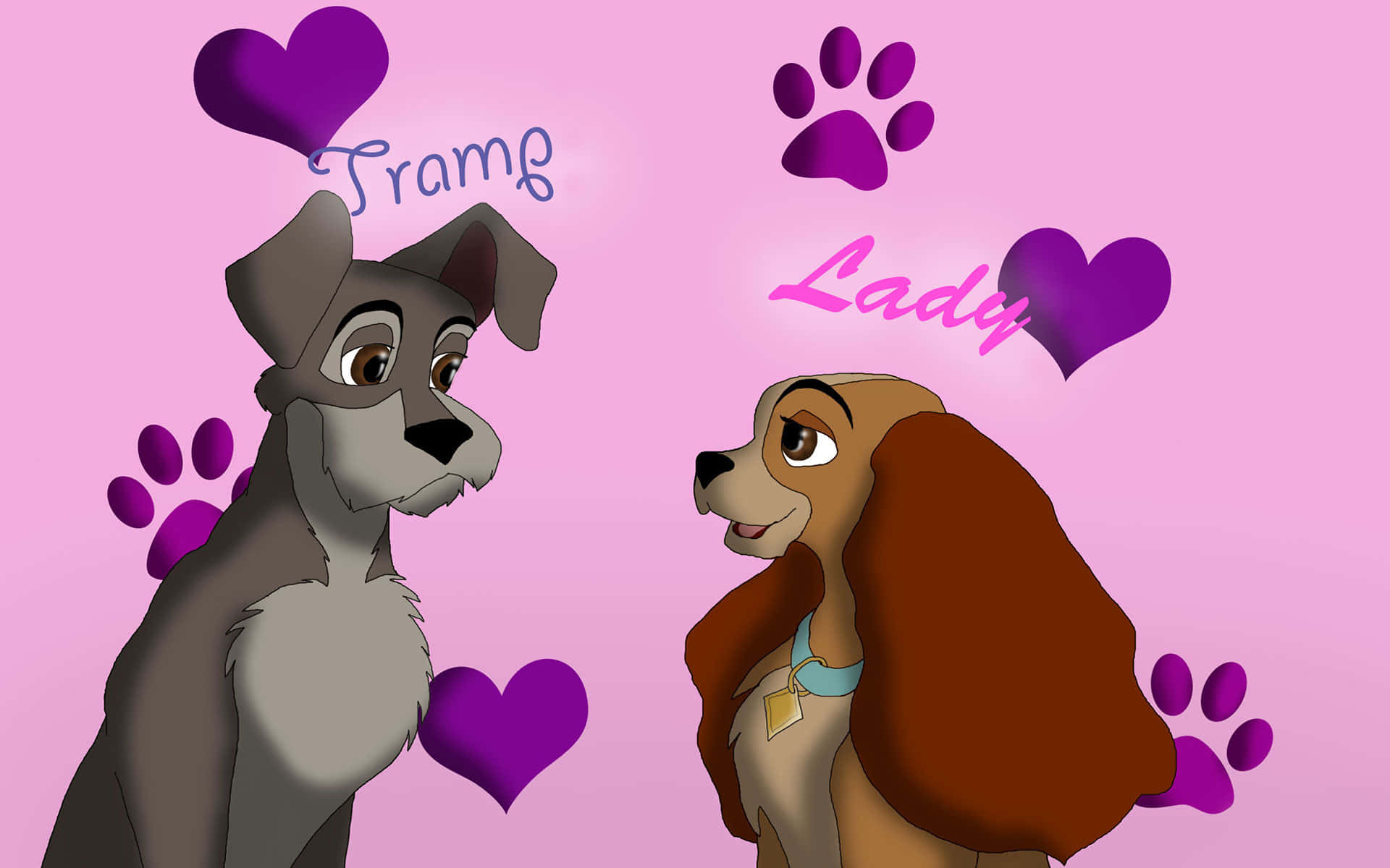 Lady And The Tramp Sharing A Romantic Spaghetti Dinner Moment Background