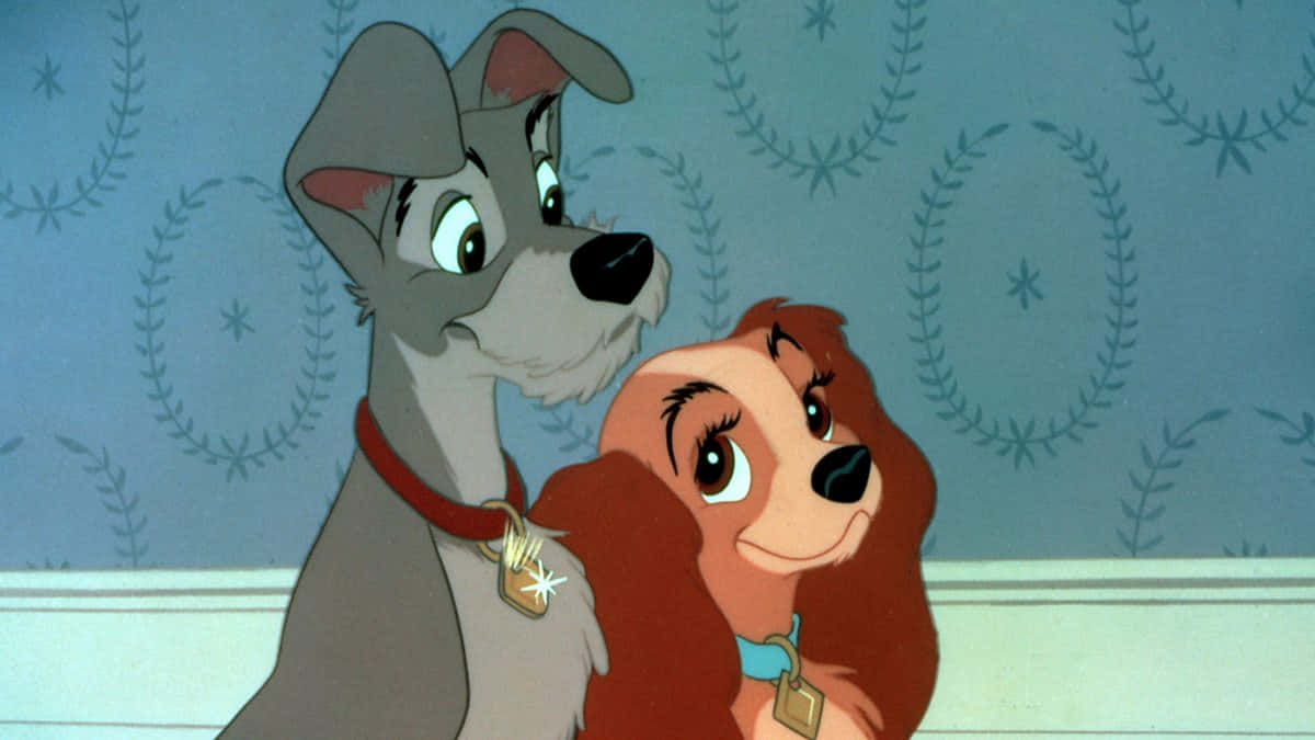 Lady And Tramp Share A Romantic Spaghetti Dinner Together. Background