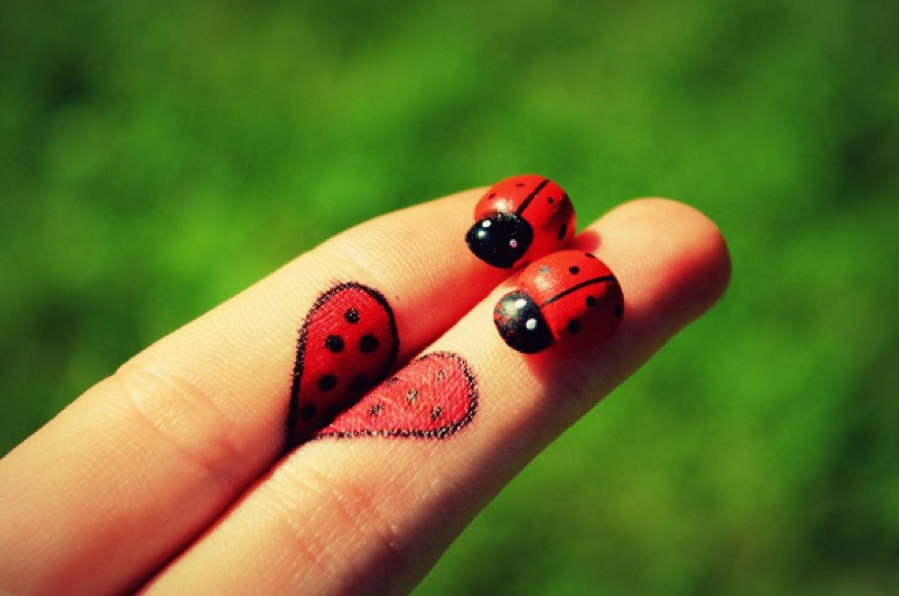 Lady Bugs And Finger Heart