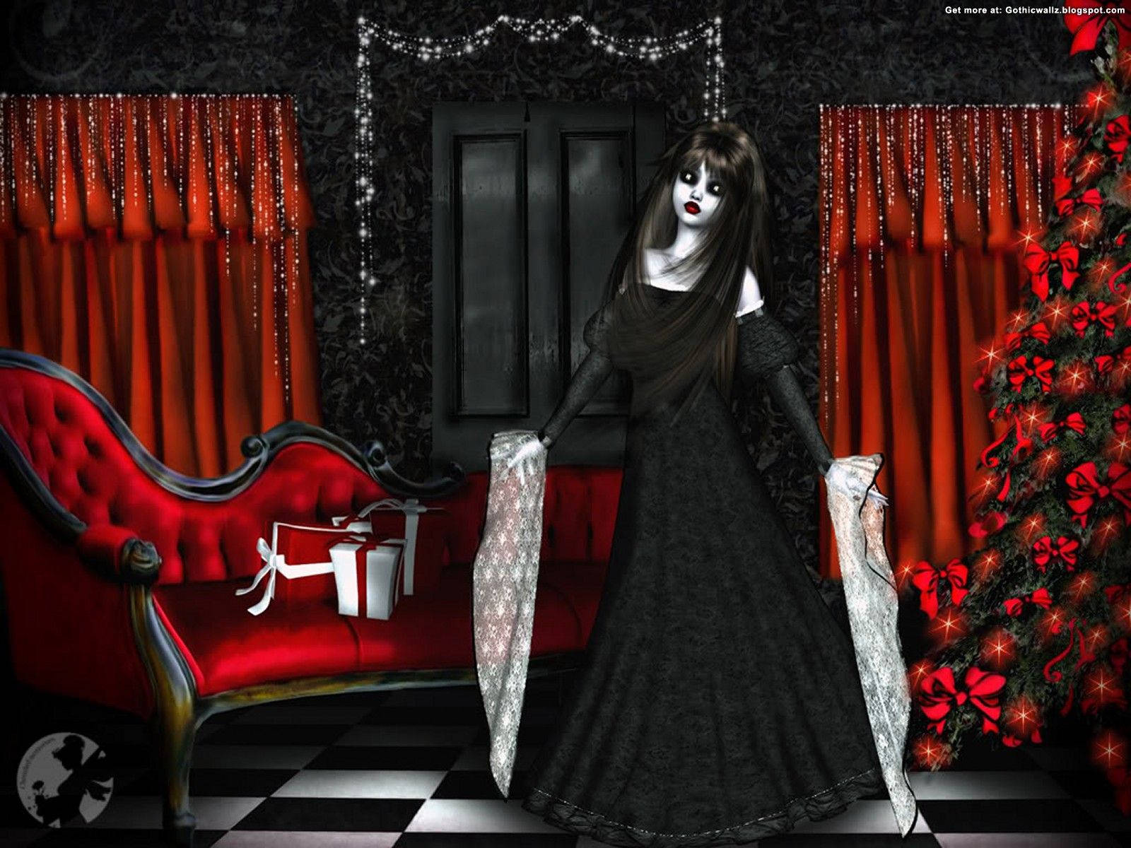 Lady Celebrating A Gothic Christmas Background