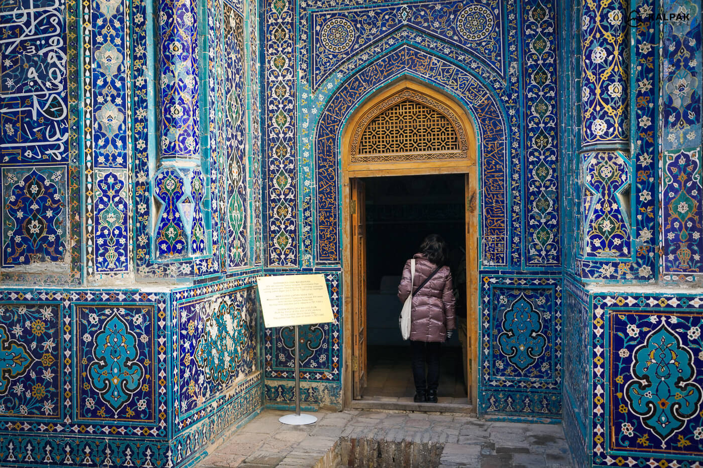 Lady Entering Shah-i-zinda Samarkand Background