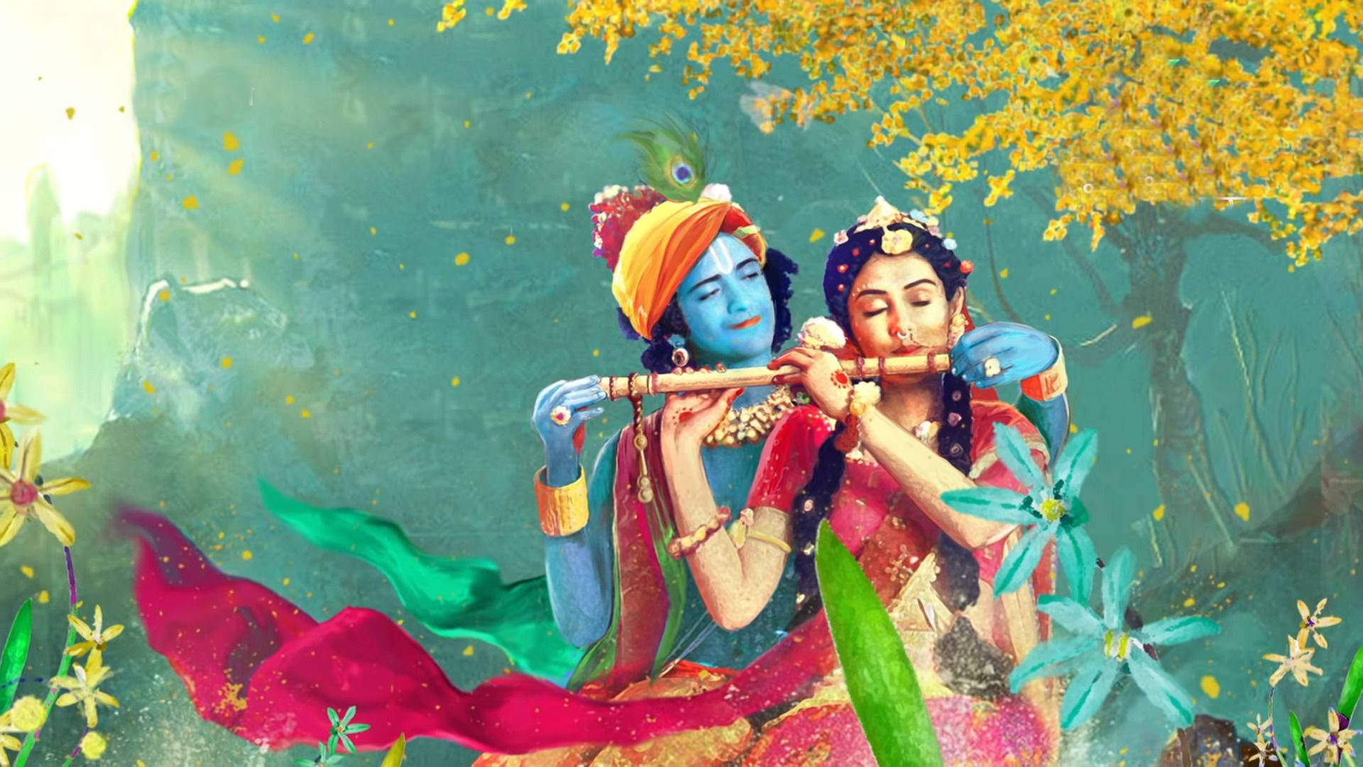 Lady Radha And Lord Krishna 4k Aesthetic Digital Art Background
