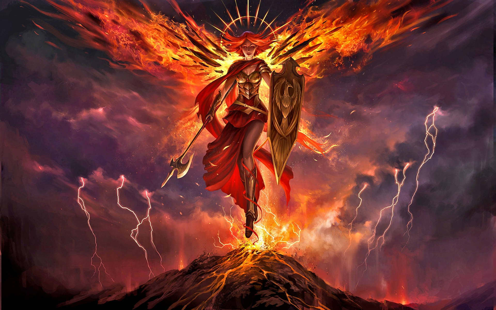 Lady Warrior With Fire Wings Background