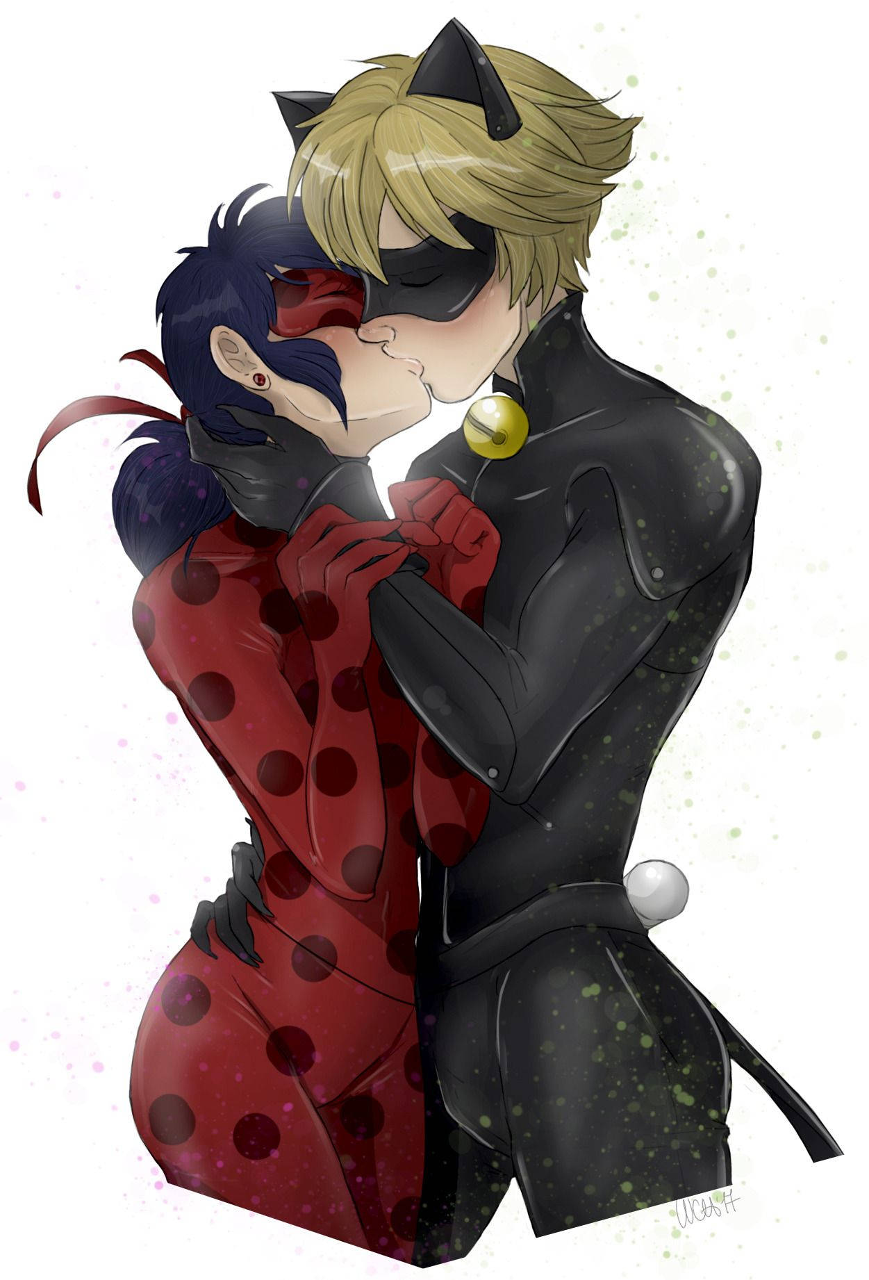Ladybug And Cat Noir Kiss Comic Style Background