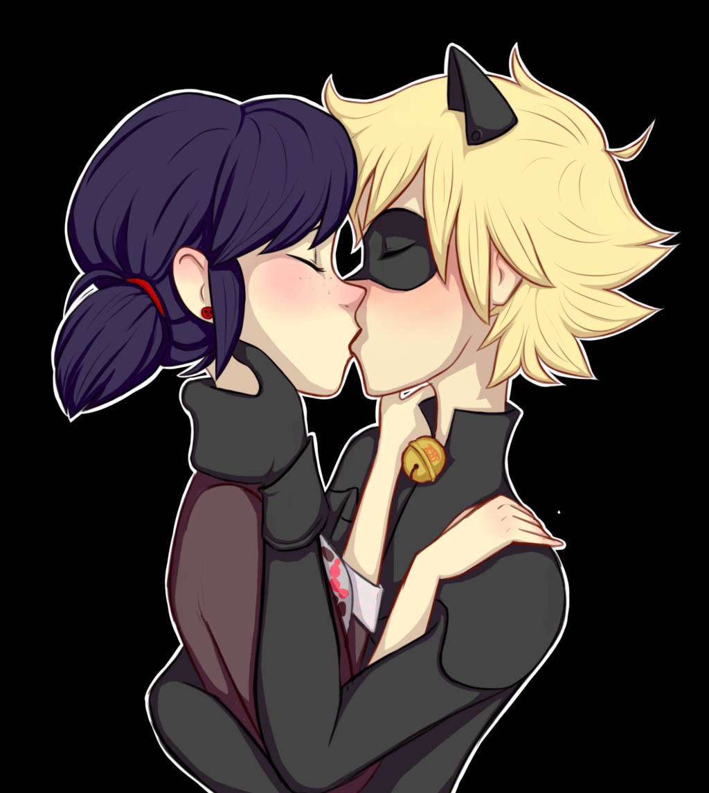 Ladybug And Cat Noir Kiss Dark Outfit Background
