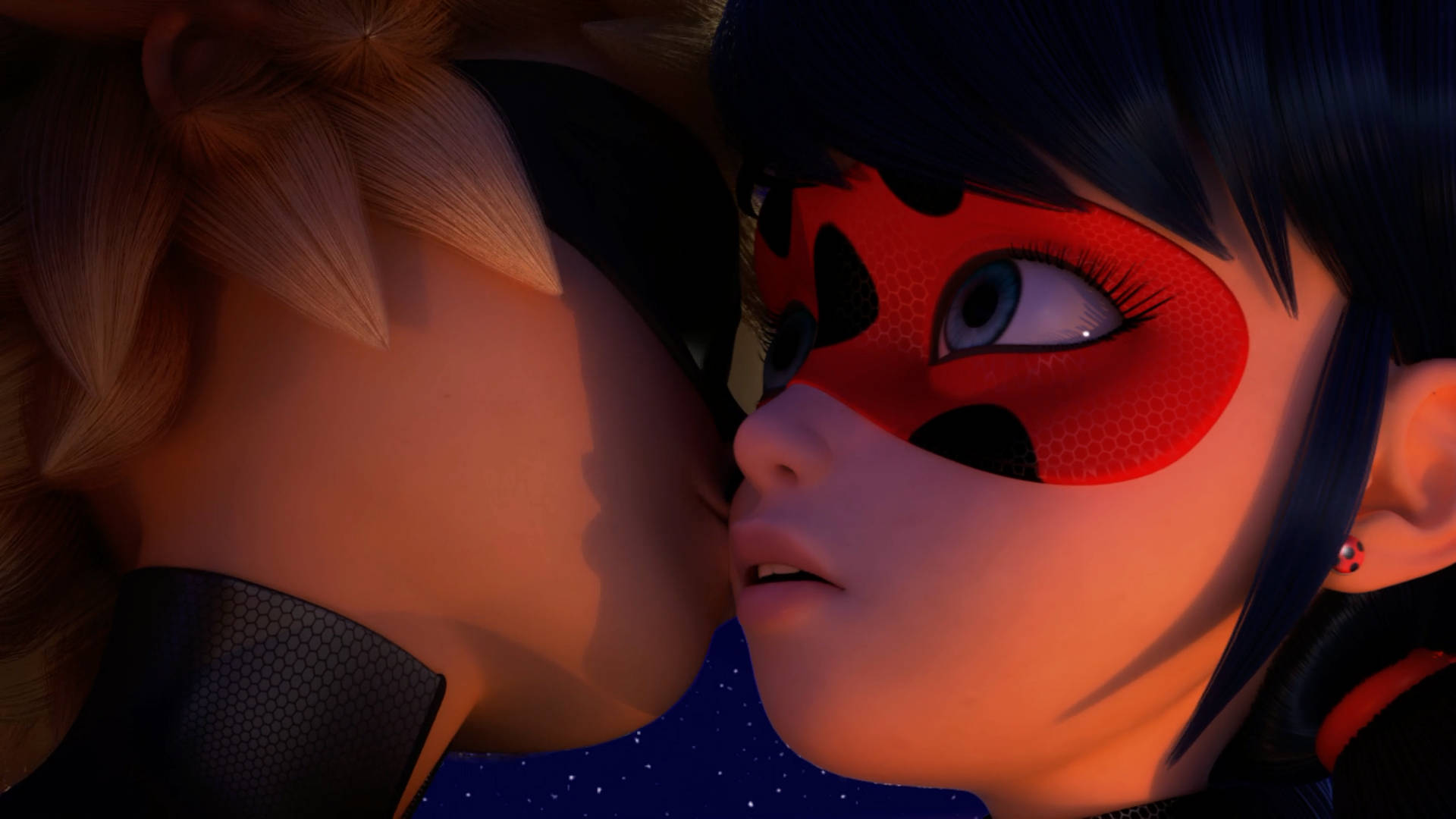 Ladybug And Cat Noir Kiss Mask Background